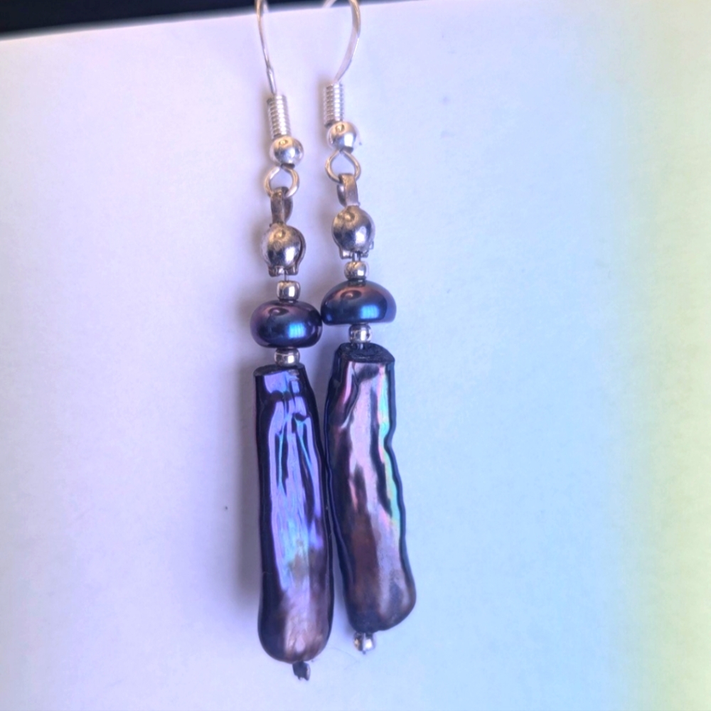 Baroque Black Pearl Stick Earrings